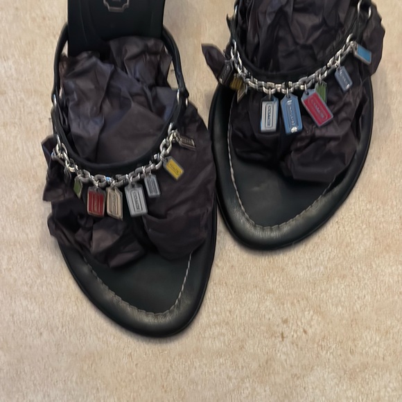 Coach Sandals size 7 1/2 B. 2 1/2” heels. Black leather. Made in Italy - Picture 3 of 11